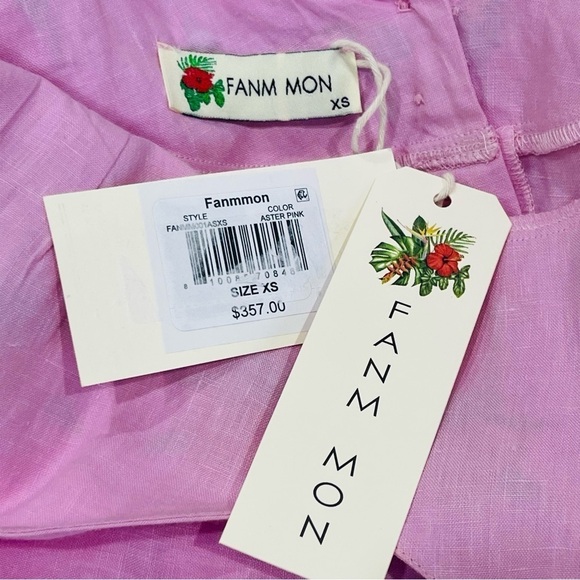 FANM MON XS Aster Pink Demre Linen Embroidered Maxi Dress Ruffle Sleeve NWT $357 - Picture 11 of 12